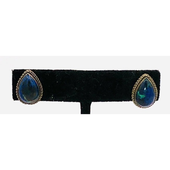 Sterling Silver Earrings Malachite Lapis Teardrop Eilat Stone 925 - Picture 1 of 7